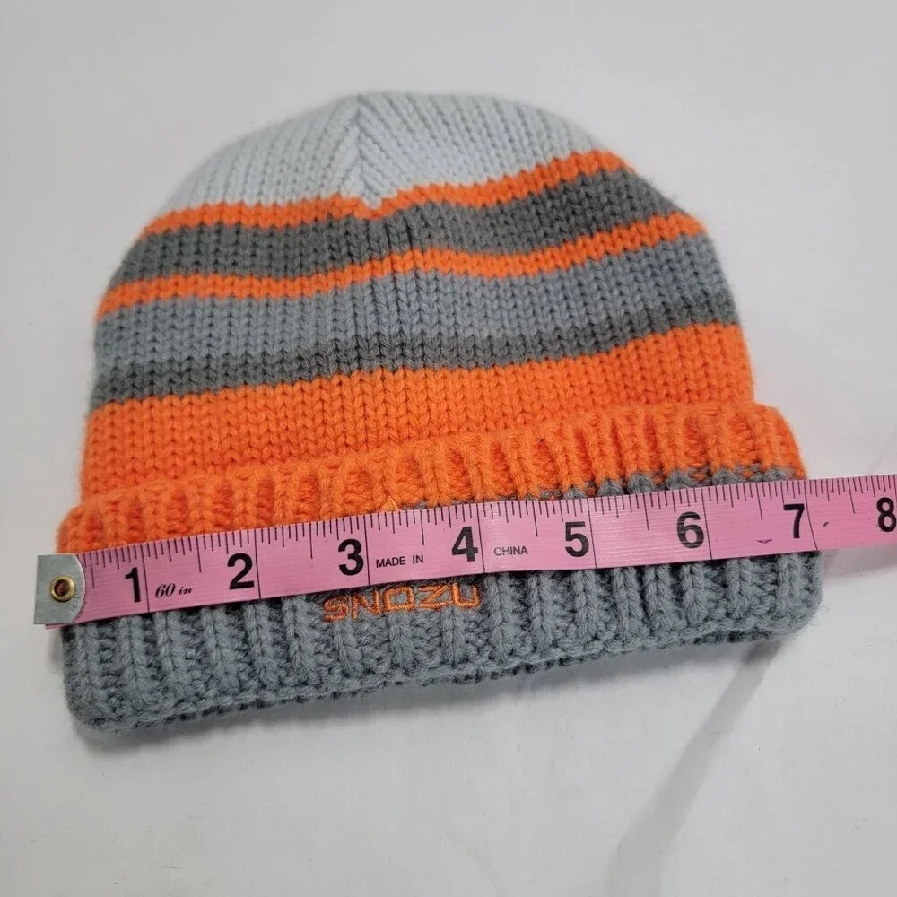 Snozu Toddler Boys‎ Kids Fleece Lined Knit Beanie Winter Hat Orange Gray 2T/3T